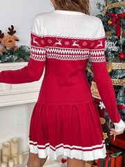 Christmas Elk Print Knit Mini Dress