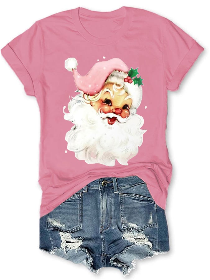 🔥Christmas Pink Santa Print T-Shirt