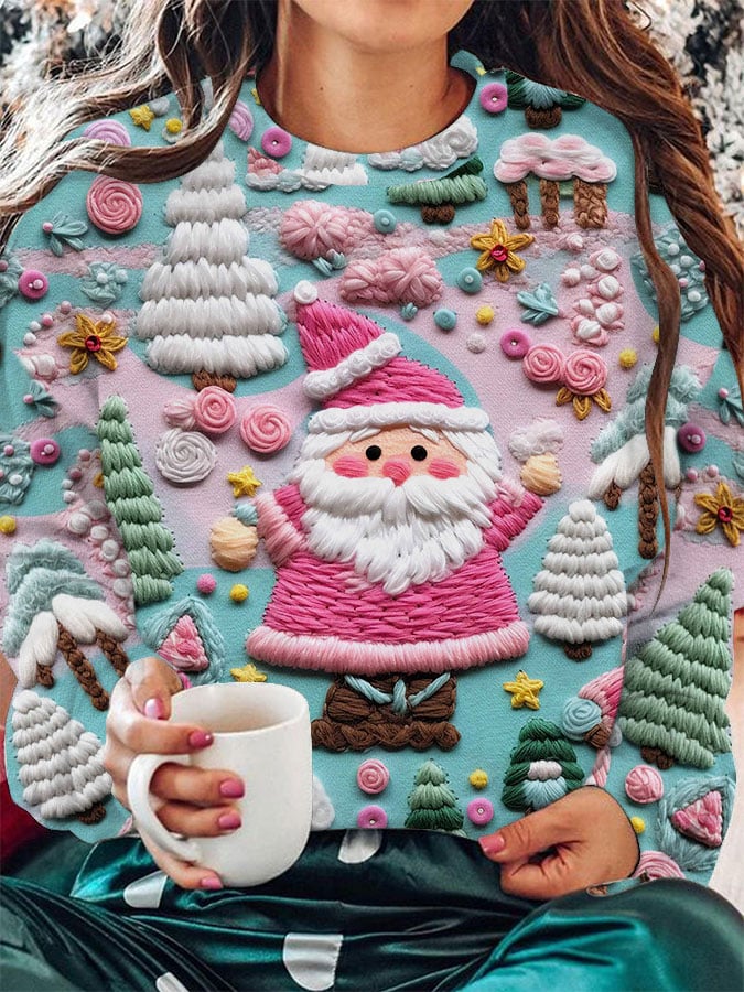 Pink Santa Print Sweatshirt