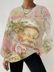 Pink Vintage Santa Claus Print Sweatshirt