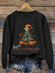 Casual Happy Hallothankmas Print Long Sleeve Sweatshirt
