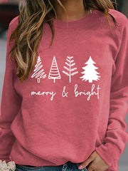 Merry And Bright Christmas Print Long Sleeve Sweatshirt