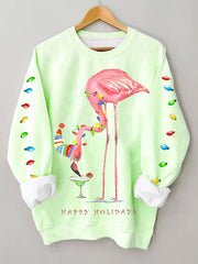 Merry Christmas Flamingo Fun Print Casual Sweatshirt