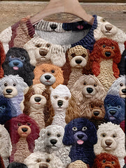 Funny Dog Art Print Knit Pullover Sweater