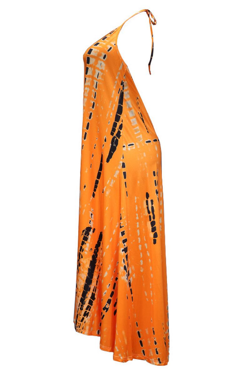 Allover Print Backless Halter Maxi Dress