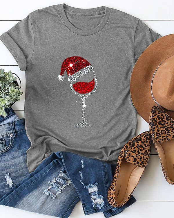 Christmas Wine Glass Casual Cotton Top