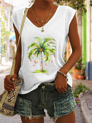 Casual Christmas Palm Tree Printed Vest