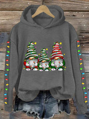 Christmas Gnome Print Casual Hoodie