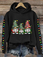 Christmas Gnome Print Casual Hoodie