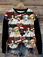 Casual Christmas Dog Print Long Sleeve Sweatshirt