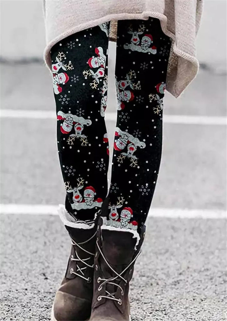 Warm Christmas Black Snowman Leggings