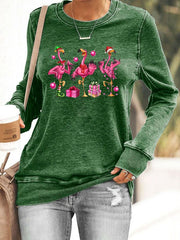 Flamingo Christmas Print Casuasl Sweatshirt