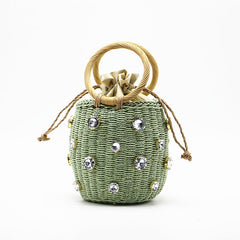 Rhinestone Crystal Embellished Straw Bag