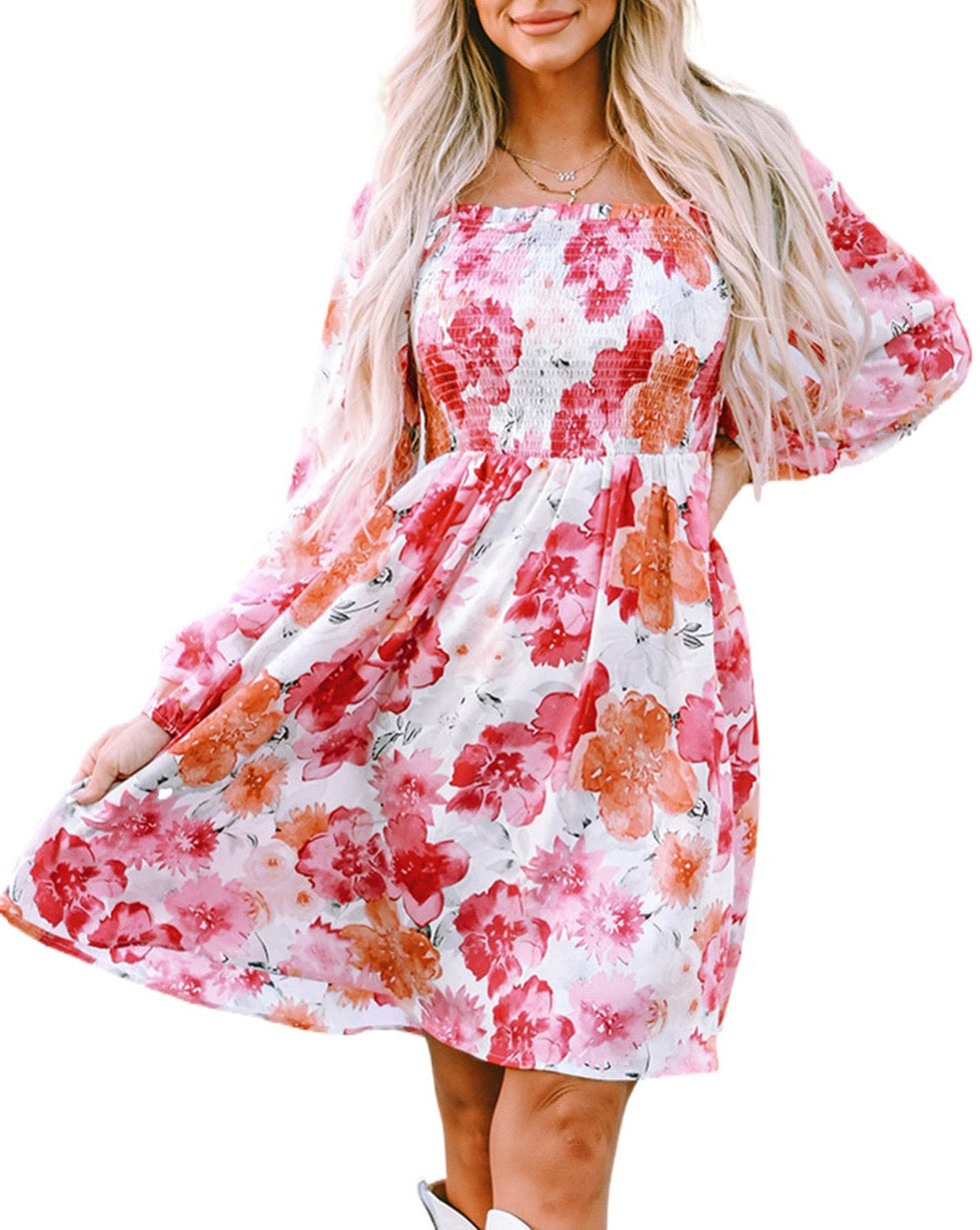 Floral Print Smocked Mini Dress