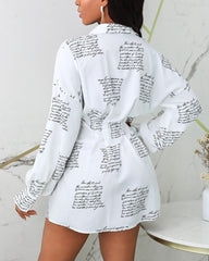 Letter Print Tight Waist Shirt Dress