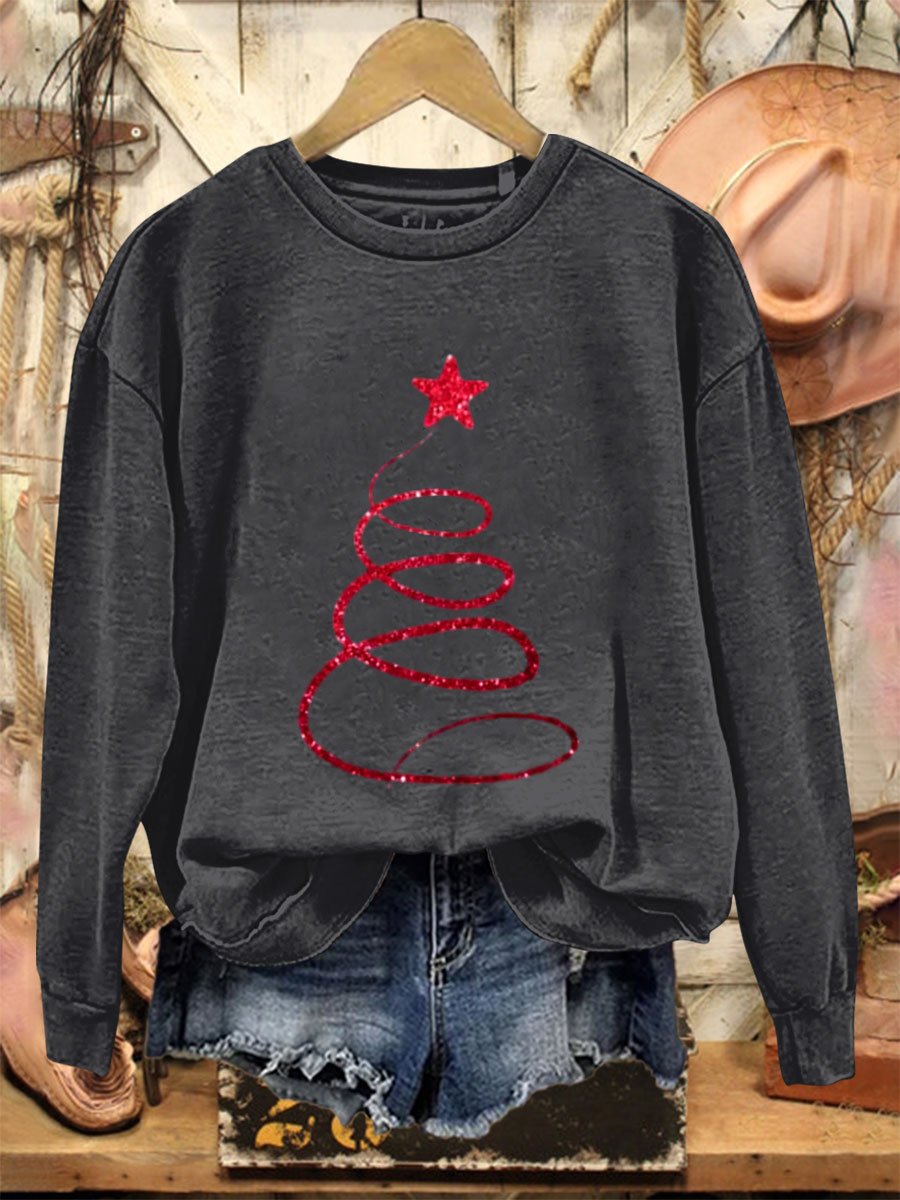 Glitter Christmas  Print Casual  Sweatshirt