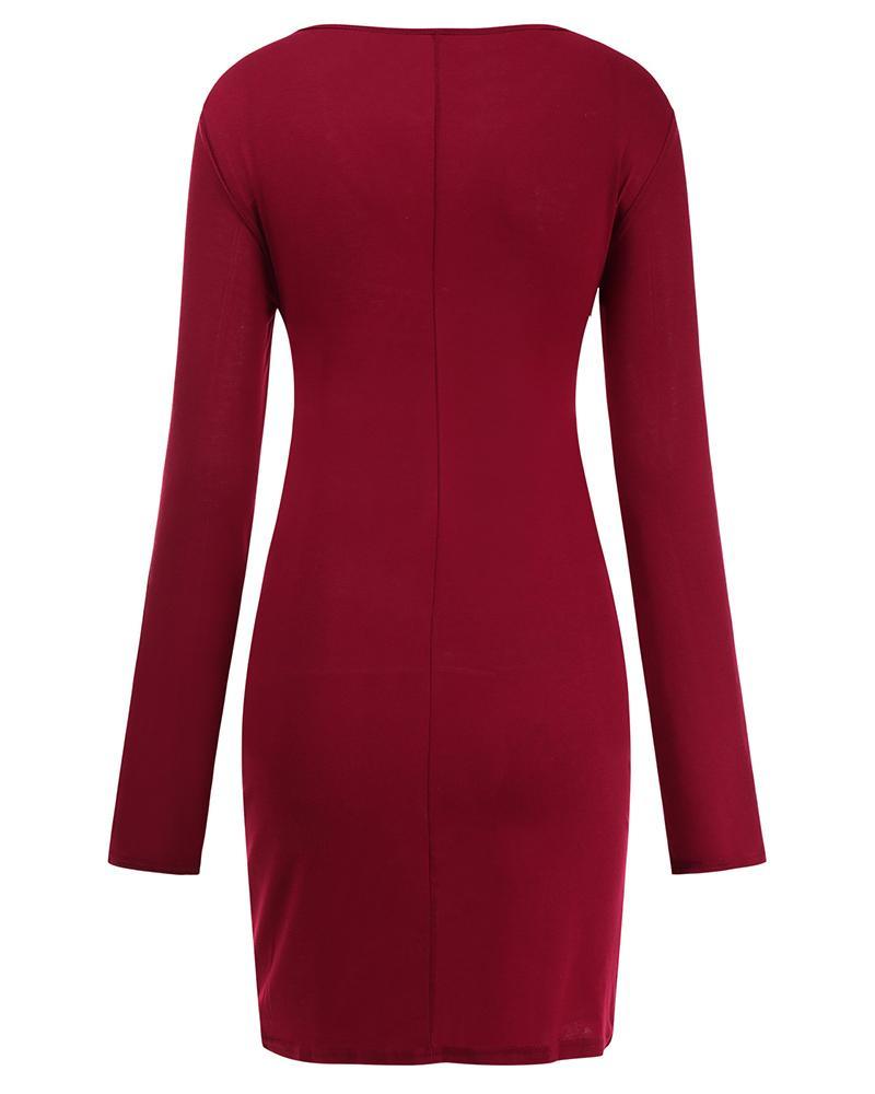 Solid Twist Cut Out Front Ruched Overlap Mini Dress