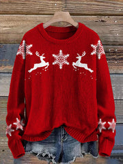 Christmas Snowflake Reindeer V-neck Casual Sweater