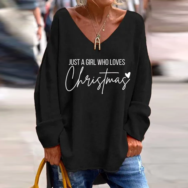 Just A Girl Who Loves Christmas Print Long Sleeve T-Shirt
