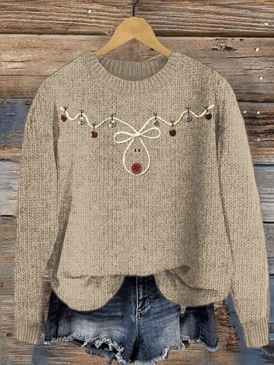 Christmas Elk  Print Knit Pullover Sweater