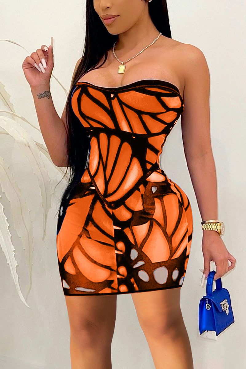 All Ove Print Backless Tube Dress