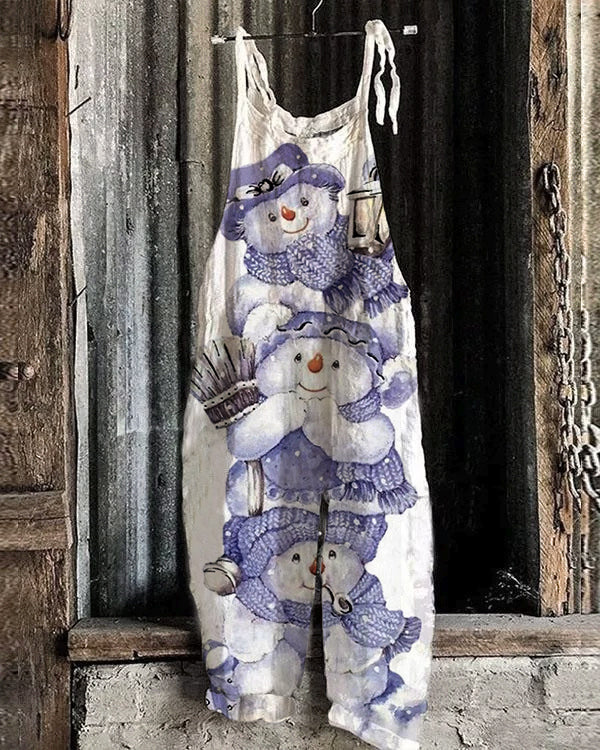 Christmas Snowman Print Jumpsuit