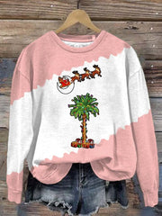 Vintage Christmas South Carolina Santa Palmetto Tree Print Round Neck Sweatshirt