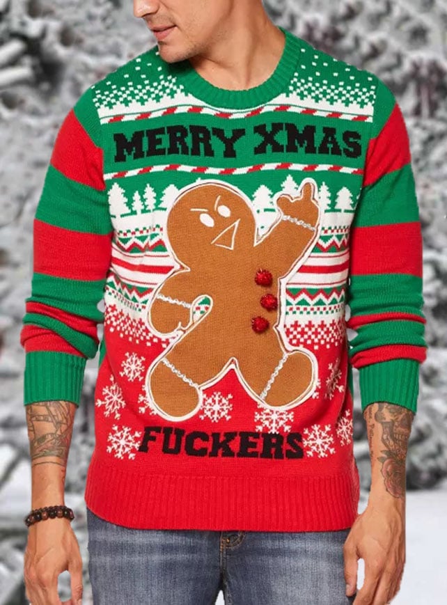 Merry Xmas Fuckers Ugly Christmas Print Knit Sweater