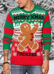 Merry Xmas Fuckers Ugly Christmas Print Knit Sweater