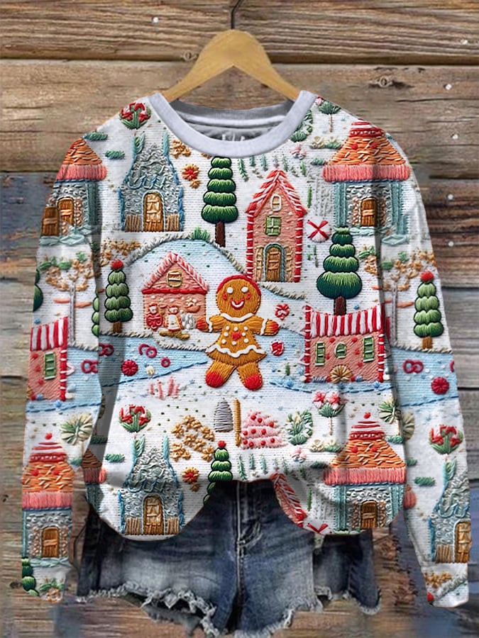 Christmas Gingerbread Print Sweatshirt