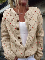 Christmas Reindeer Faces Embroidery Pattern Cozy Knit Cardigan
