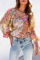 Floral Smocked Long Bubble Sleeve Top
