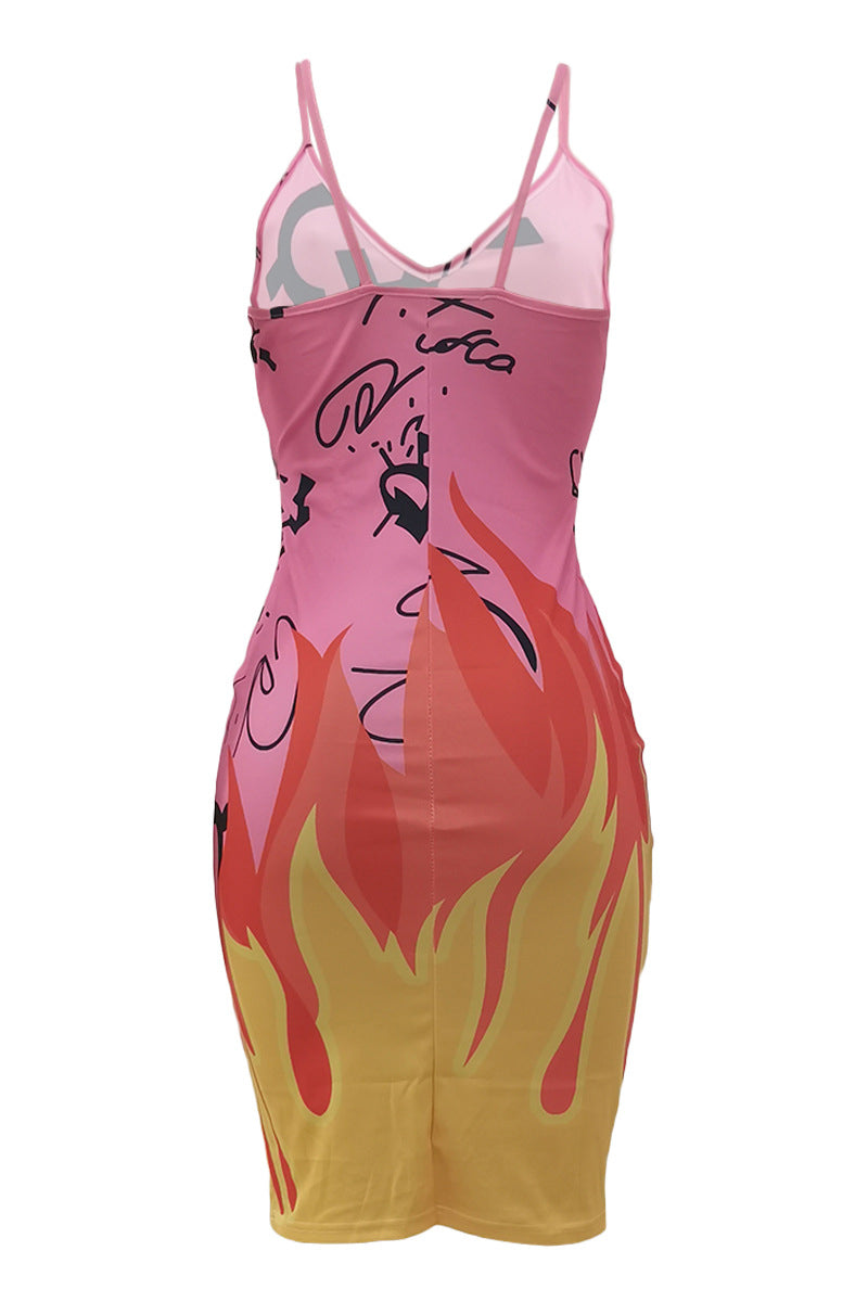 Fire Graphic Backless Bodycon Cami Dress