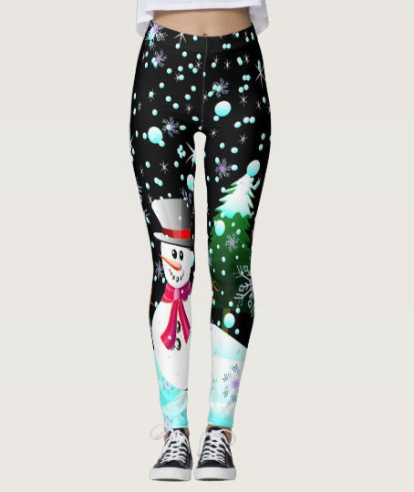 Christmas printed slim nine-minute pants tight stretch pants