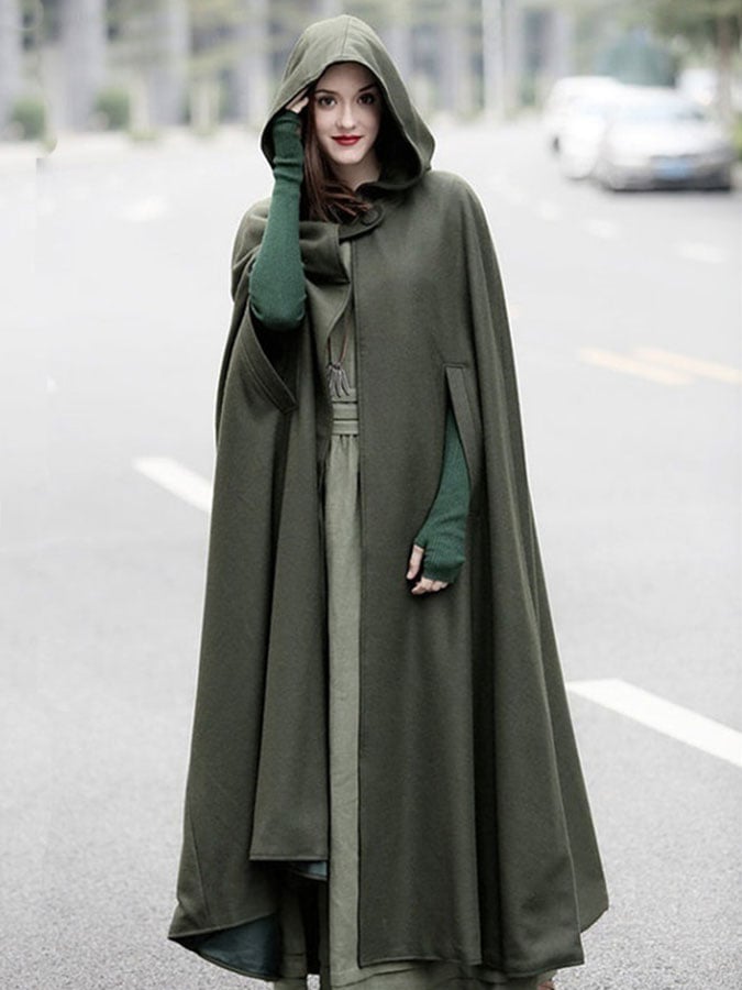 Fall Winter Long Hooded Cape Jacket