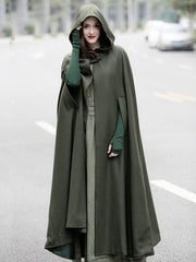 Fall Winter Long Hooded Cape Jacket