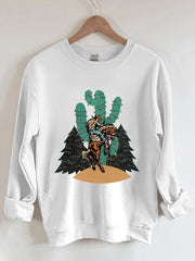 Christmas Cowboy Bronco Cactus Christmas Lights Print Sweatshirt