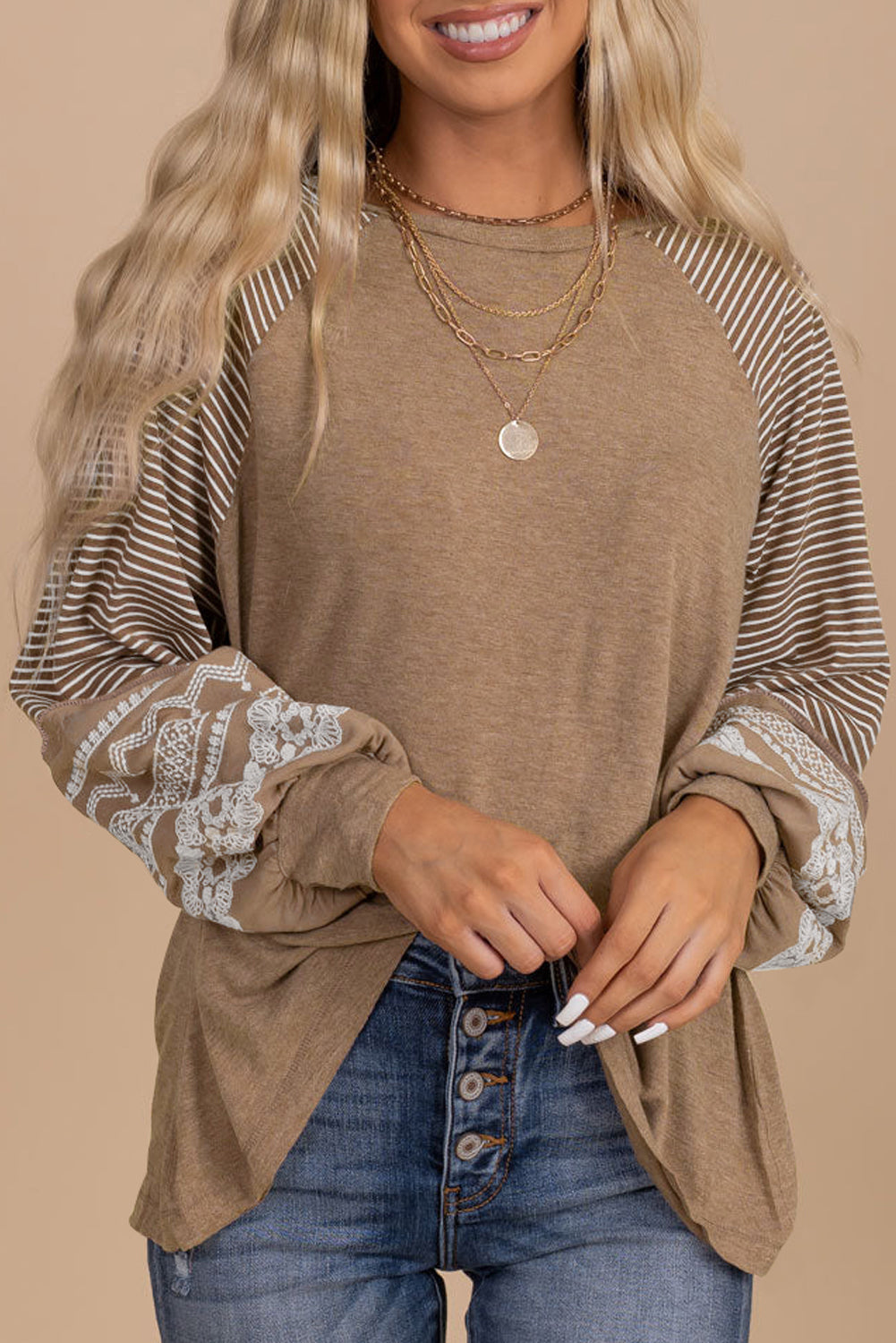 Floral Stripe Patchwork Loose Top