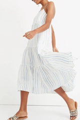 Fashion Sweet Striped Patchwork Spaghetti Strap Sling Dresses
