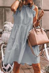 Fashion Sweet Solid Patchwork Flounce O Neck A Line Dresses(5 Colors)