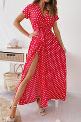 Fashion Street Dot Slit V Neck A Line Dresses(4 Colors)