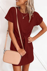 Casual Solid Frenulum O Neck Pencil Skirt Mini Dresses(6 Colors)