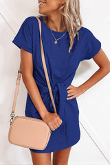 Casual Solid Frenulum O Neck Pencil Skirt Mini Dresses(6 Colors)