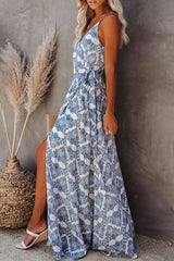 Fashion Bohemian Print Frenulum V Neck A Line Maxi Dresses