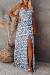 Fashion Bohemian Print Frenulum V Neck A Line Maxi Dresses