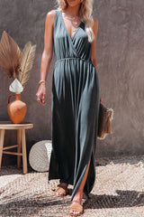 Fashion Solid Slit V Neck A Line Maxi Dresses