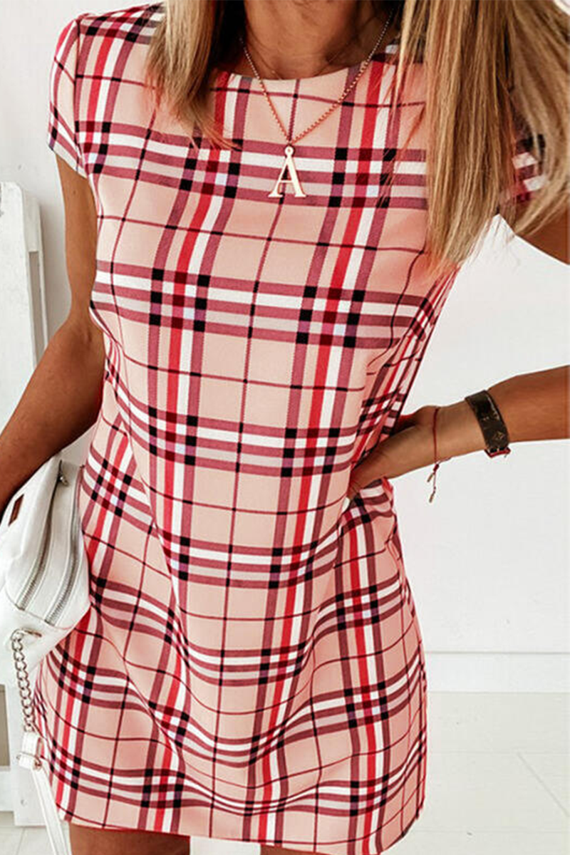 Elegant Plaid Striped Basic O Neck Dresses(6 Colors)