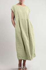 Fashion Vintage Solid Patchwork O Neck A Line Dresses(6 Colors)