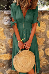 Fashion Casual Solid Patchwork V Neck A Line Dresses