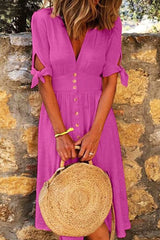 Fashion Casual Solid Patchwork V Neck A Line Dresses